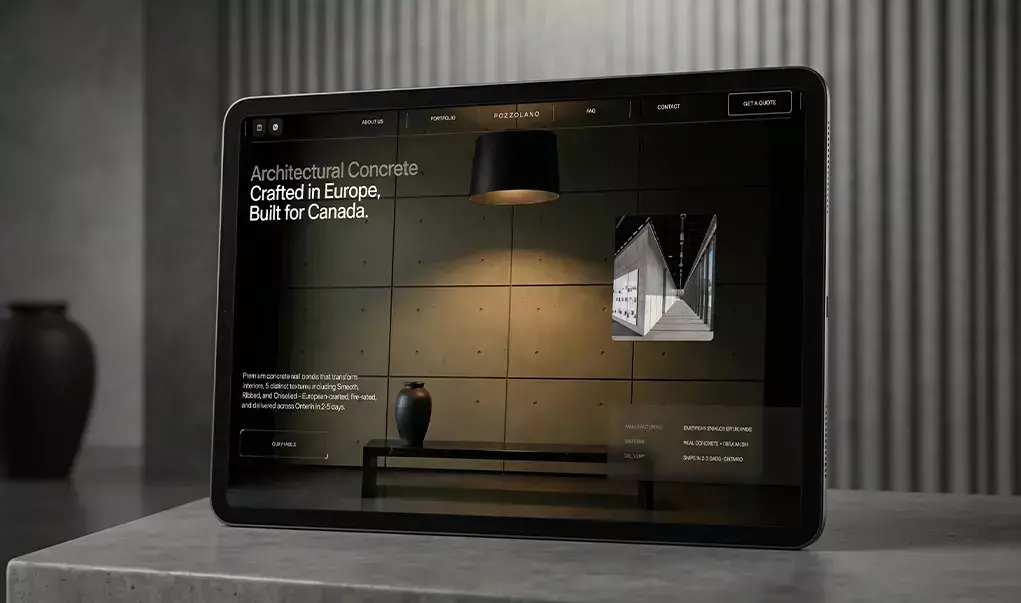 Pozzolano website by Thrive Solutions - architectural concrete panels