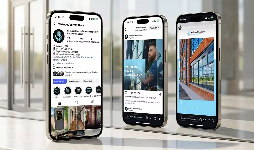 Reliance Doorsmith Instagram - door service instagram project by Thrive Solutions