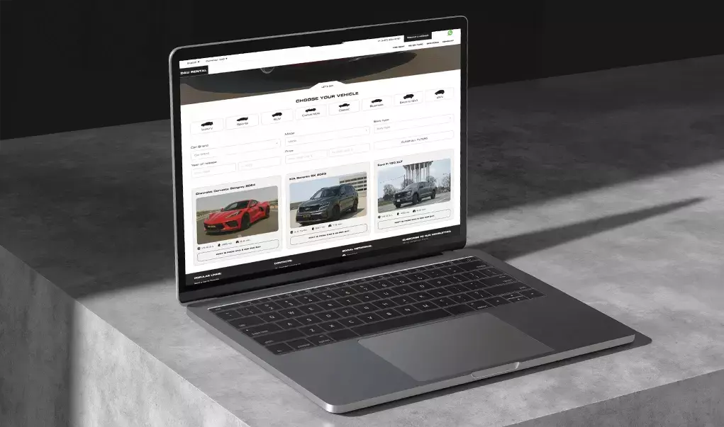 DAU Rental premium car rental website in Toronto designed by Thrive Solutions