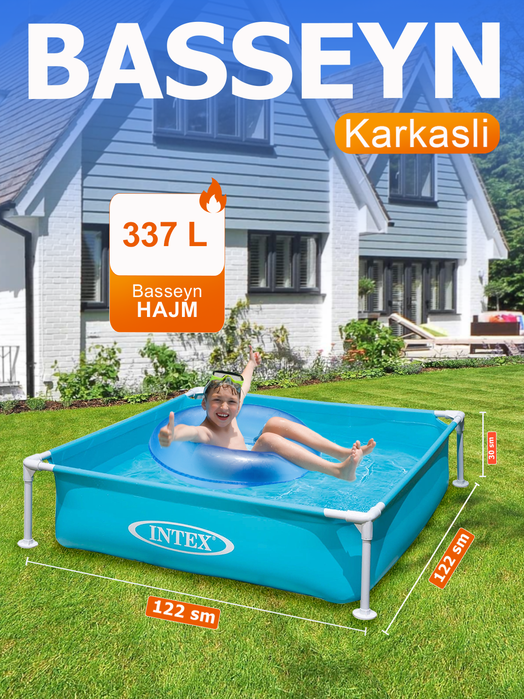 Intex 57173 Каркасный бассейн Mini Frame 122х122х30см, 337л, от 2 лет ...