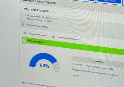 Результат тестирования 80 процентов - высокий уровень кибергигиены