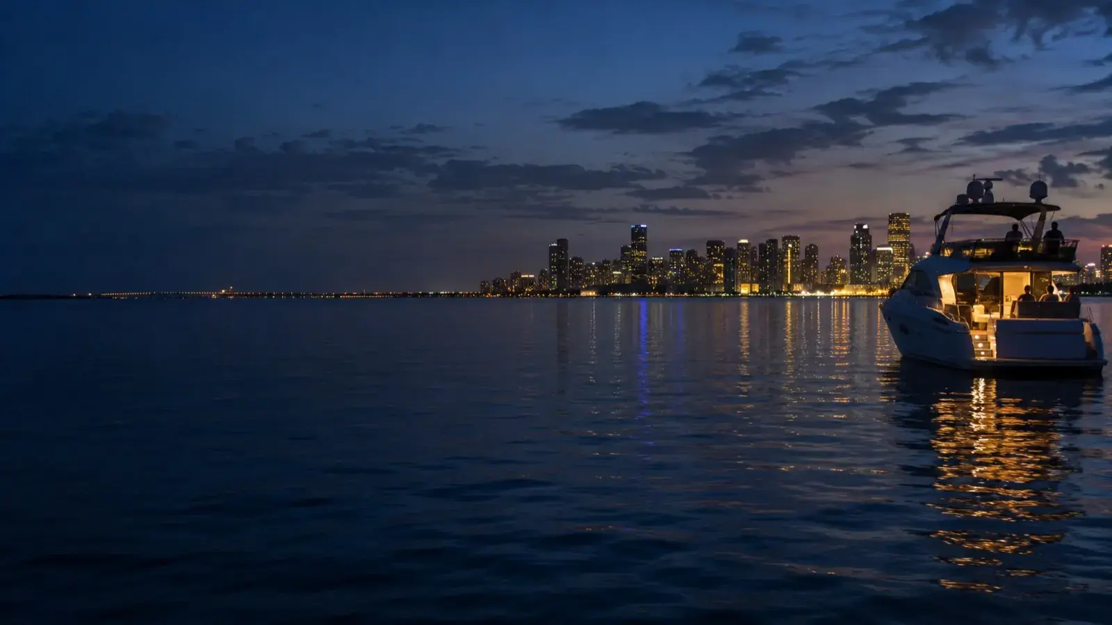Biscayne Bay at blue hour with the Miami skyline