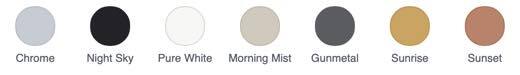 Цвета смесителей Bruma: Chrome, Night Sky, Pure White, Morning Mist, Gunmetal, Sunrise, Sunset