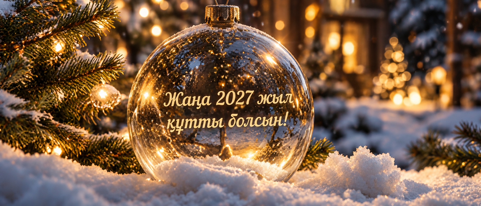 Новогодний шар с поздравлением на казахском языке.