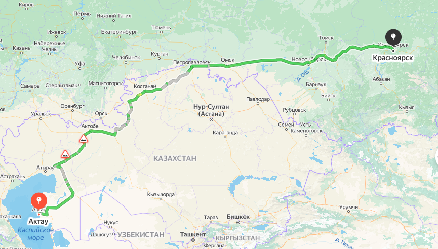 Грузоперевозки из Актау в Красноярск