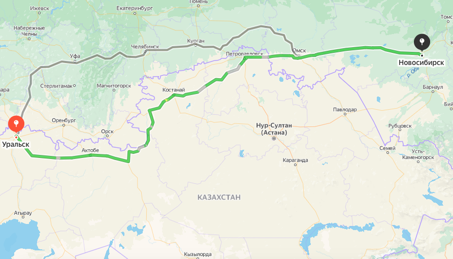 Грузоперевозки из Уральска в Новосибирск