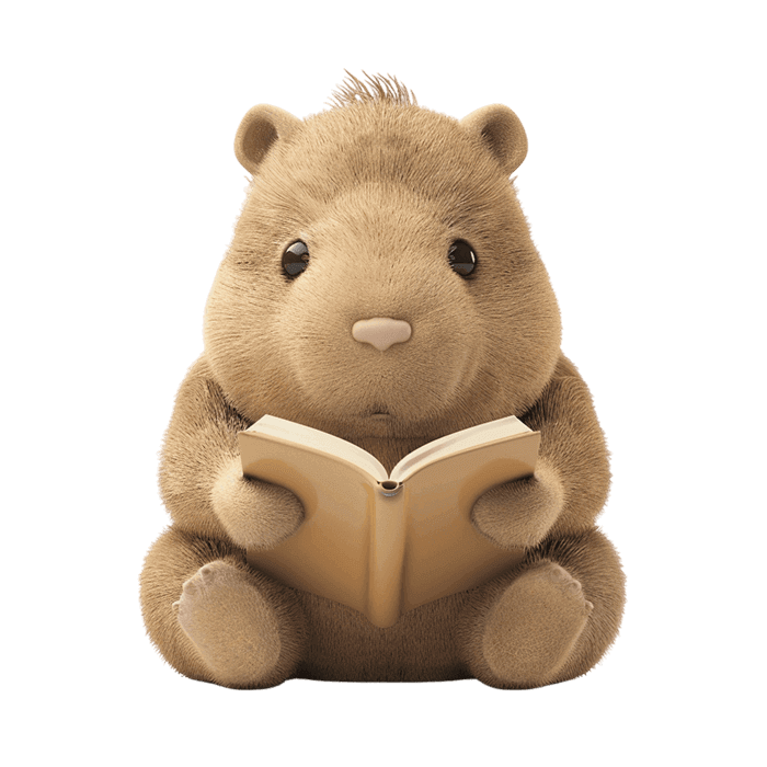 Мягкая игрушка в виде милой капибары, читающей книгу