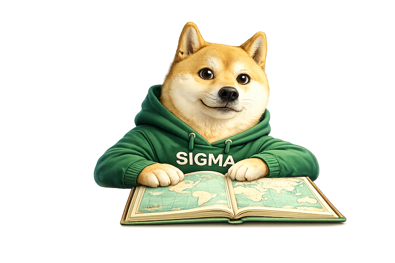 Талисман Sigma Center — сиба-ину с атласом, пробное ЕНТ по математике и географии