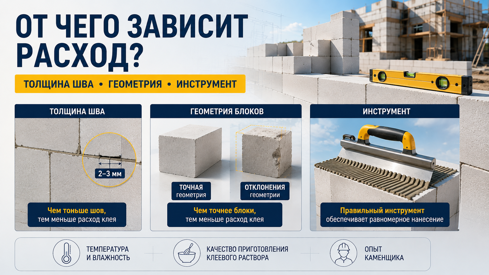 От чего зависит расход клея для газоблока