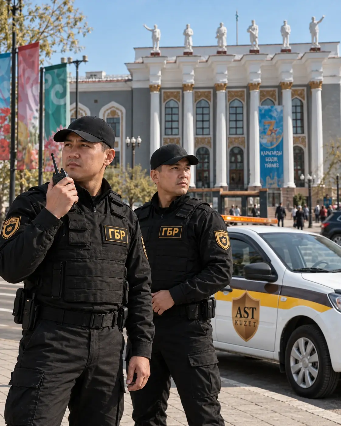 Визуализация экипажа ГБР AST KUZET на фоне Дворца культуры горняков в Караганде