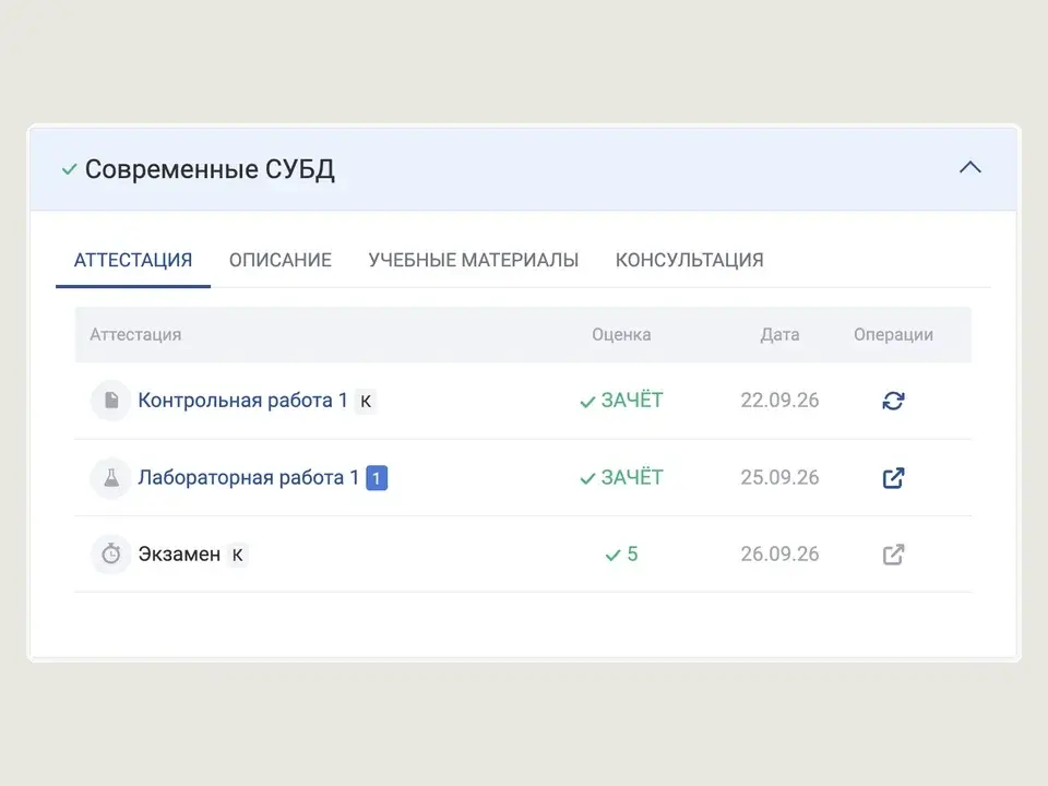 Личный кабинет ТУСУР: по дисциплине «Современные СУБД» зачтены контрольная и лабораторная работы, экзамен сдан на 5