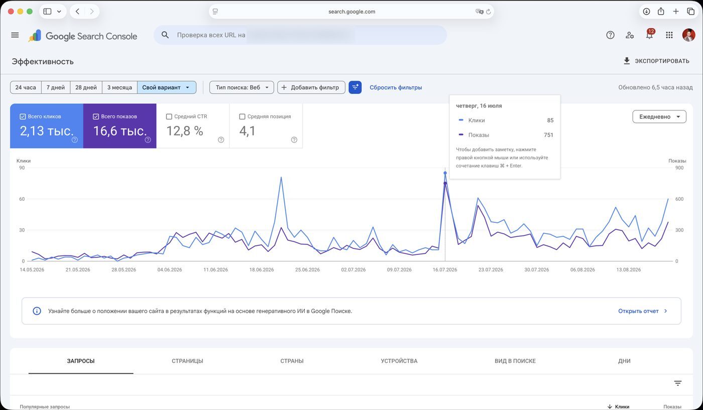 Search Console: рост
