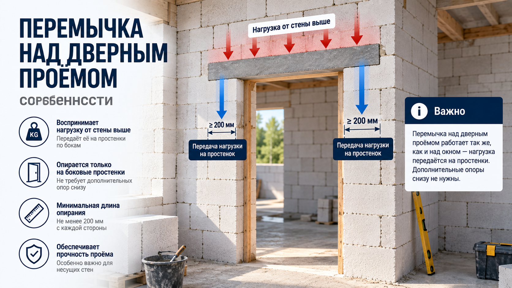 Перемычка над дверным проёмом из газобетона