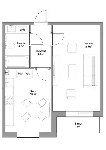 Планировка 40,6 м²