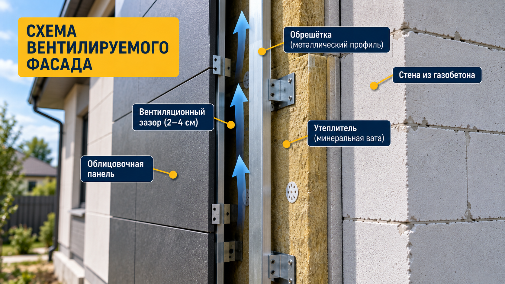 Вентилируемый фасад газобетонного дома