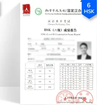 Сертификат HSK 6, 212 баллов