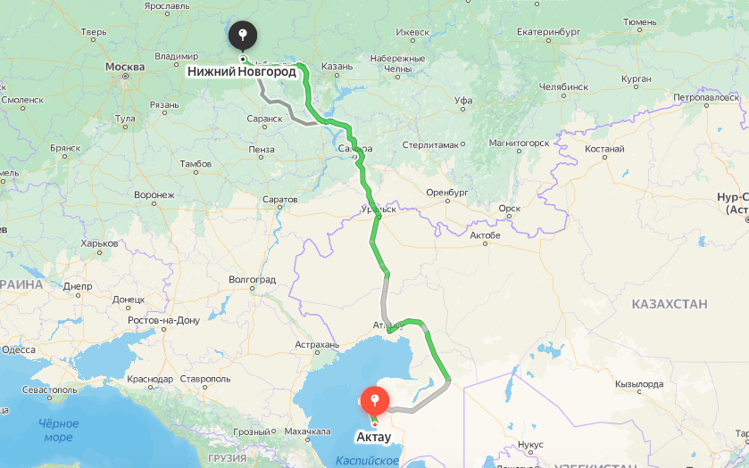 Грузоперевозки из Актау в Нижний Новгород