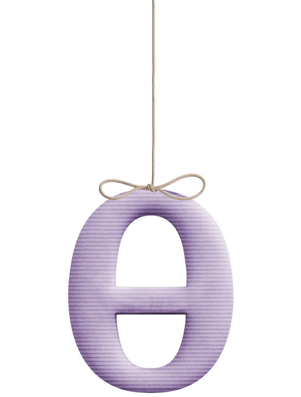 Мягкая игрушка в виде фиолетовой буквы казахского алфавита “ө”, подвешенная на веревочке