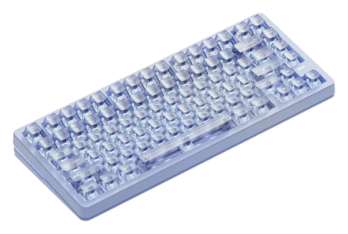 Игровая клавиатура VGN Neon75HE Air, синий прозрачный матовый — вид под углом