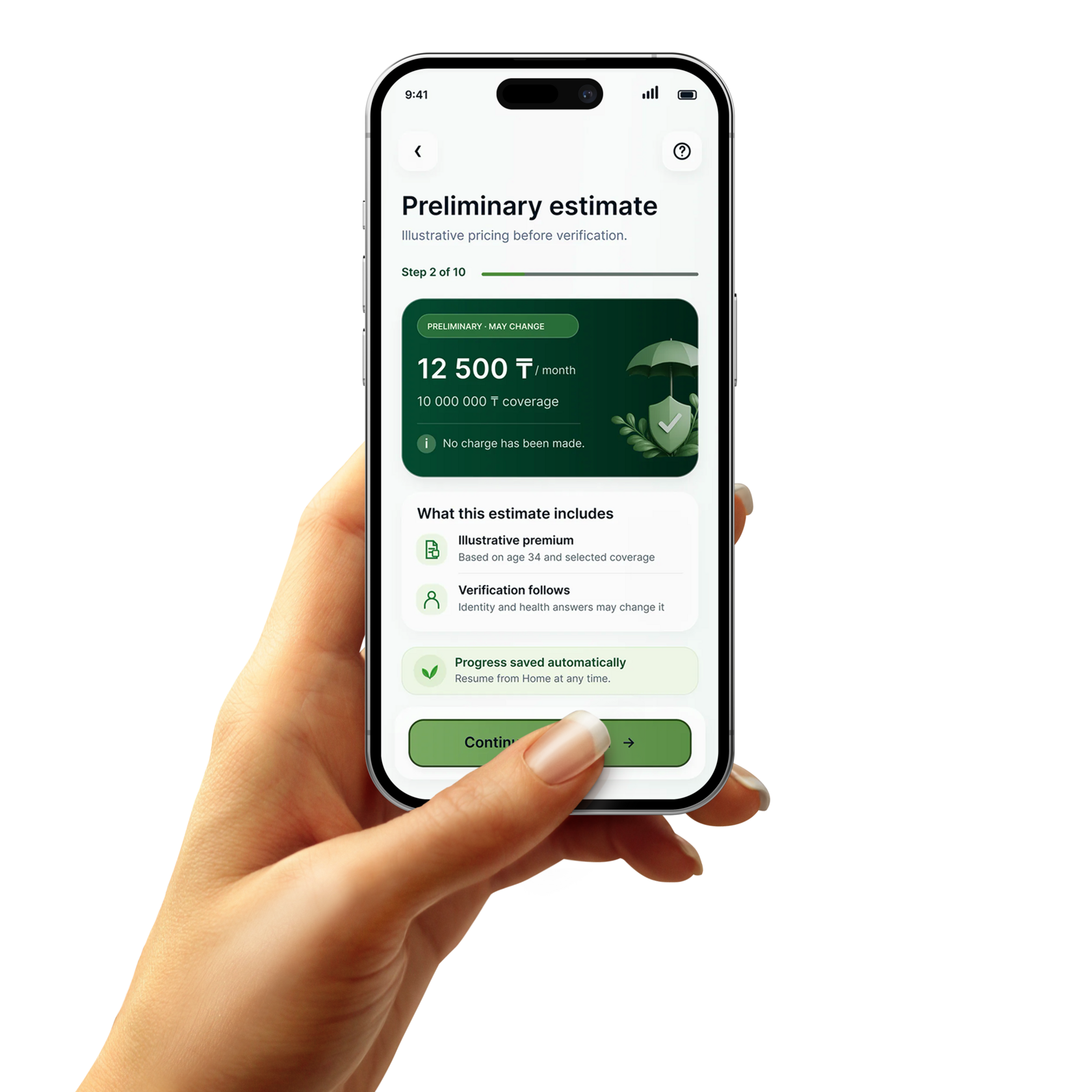 Preliminary price screen shown in a hand-held iPhone mockup