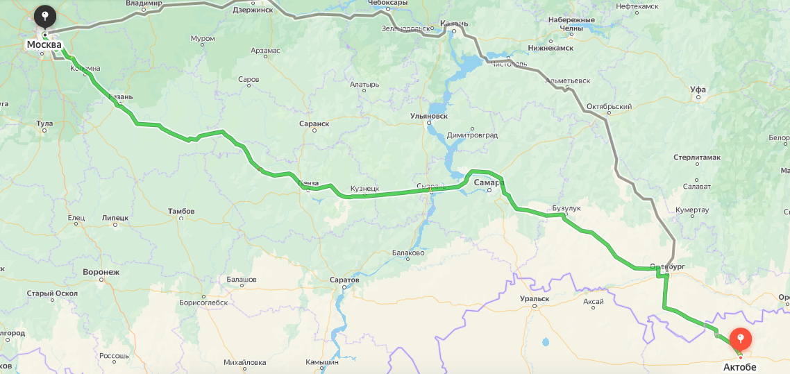 Грузоперевозки из Актобе в Москву
