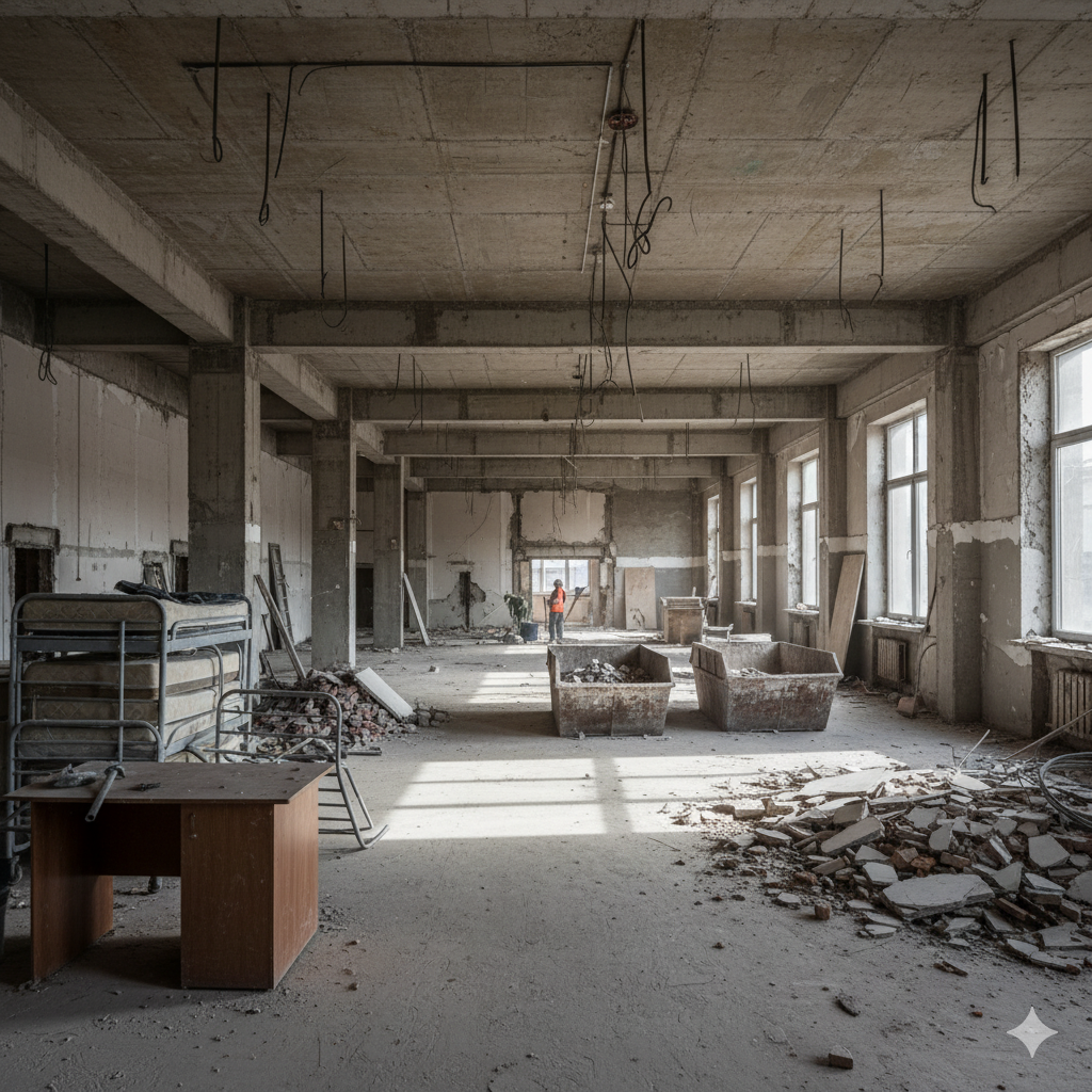 Полный демонтаж хостела Almaty City Hostel до бетона