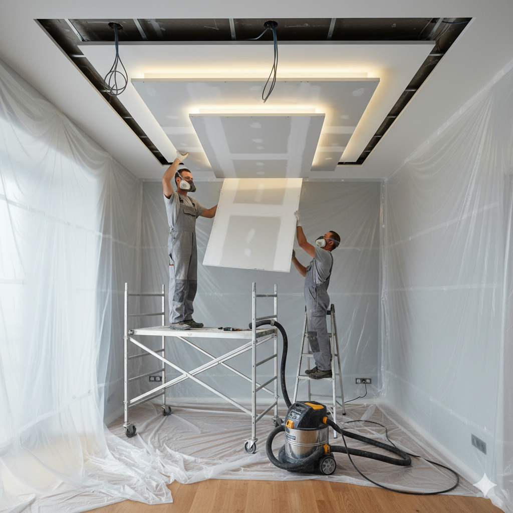 Демонтаж многоуровневого потолка из гипсокартона