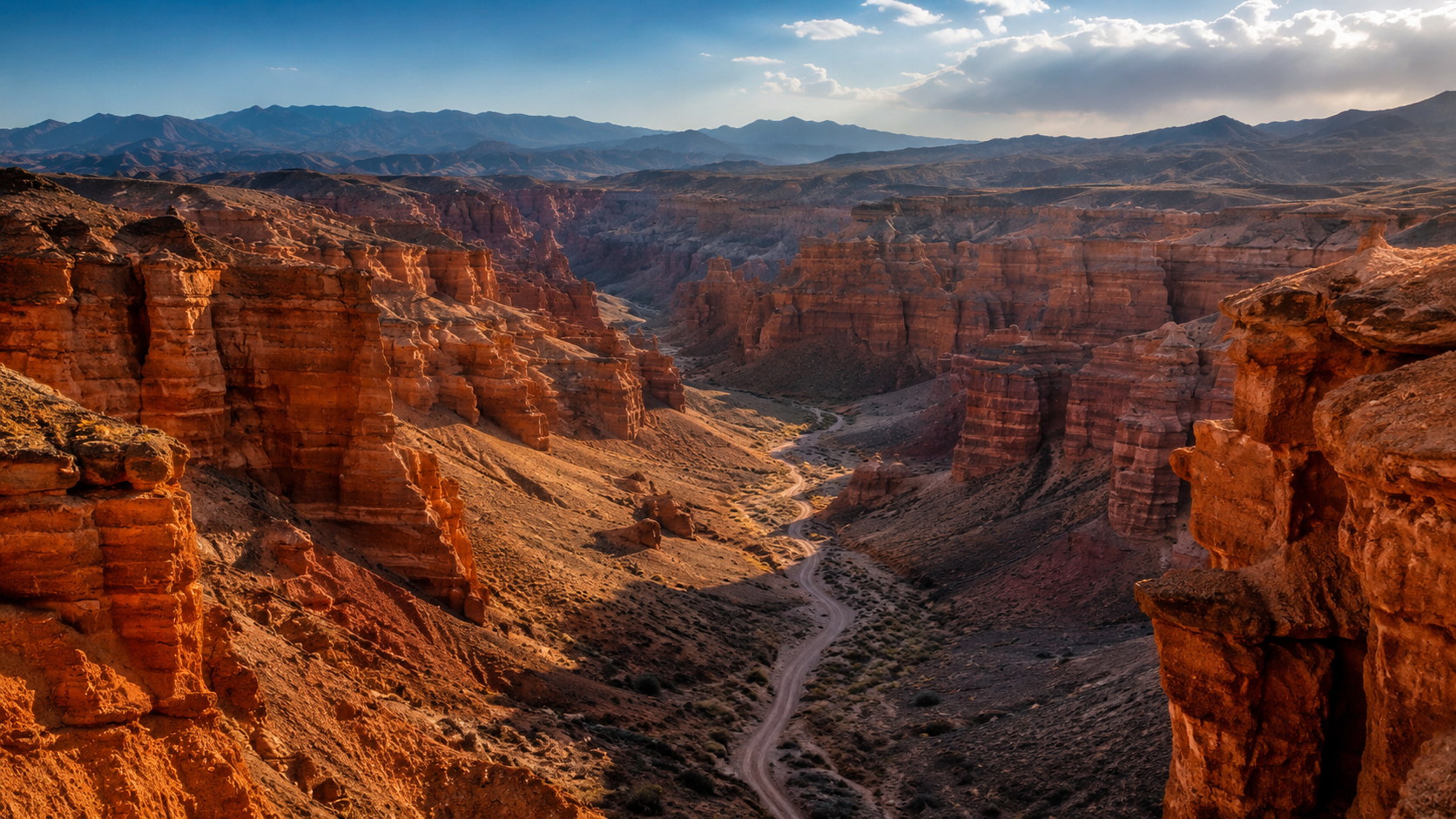 Charyn Canyon tour from Almaty with red rock formations, Valley of Castles viewpoint and panoramic desert landscapes in Kazakhstan