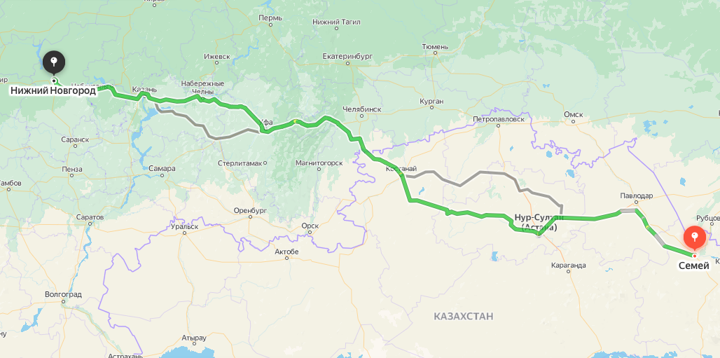 Грузоперевозки из Семея в Нижний Новгород