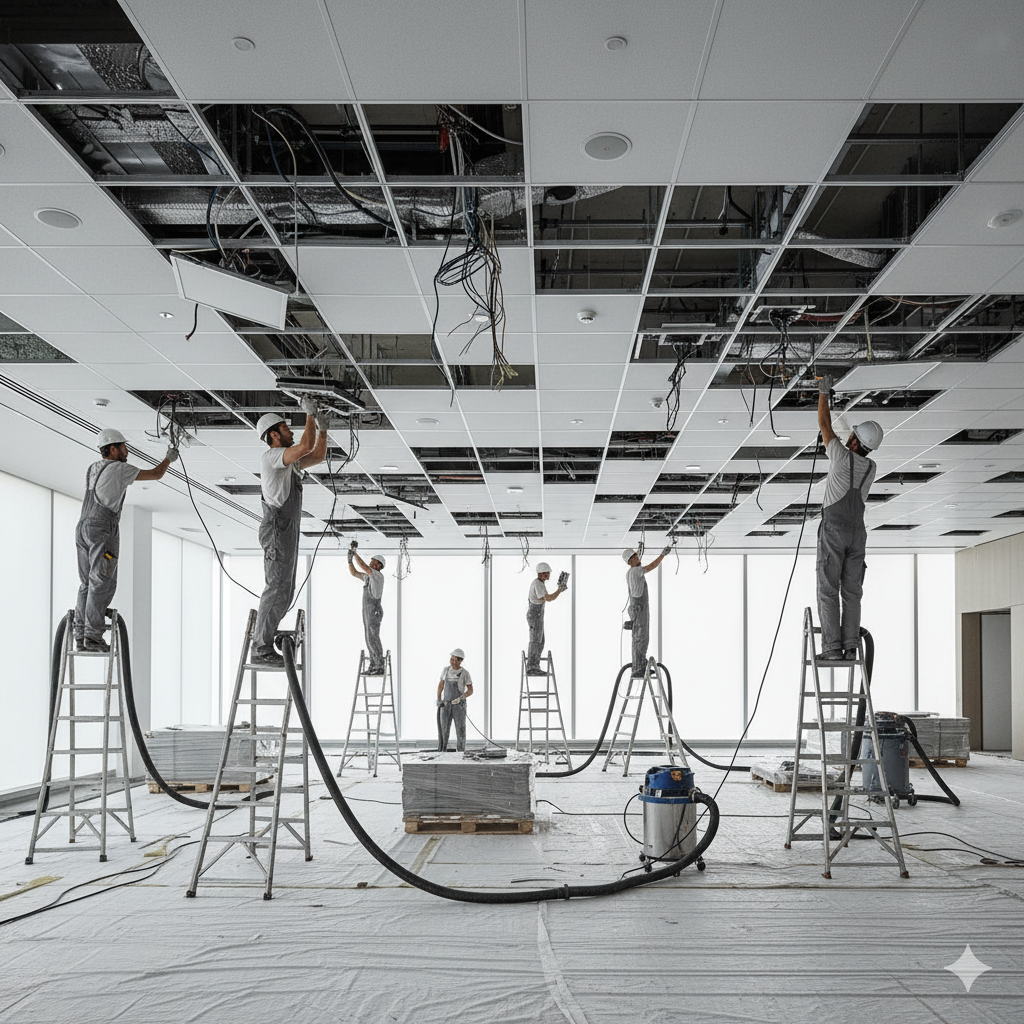 Демонтаж подвесных потолков в конференц-залах