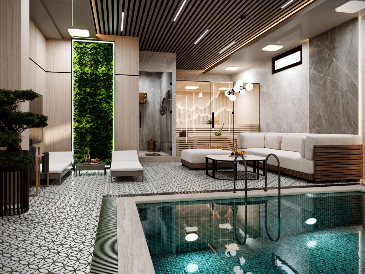Indoor spa pool and lounge at Edelweiss Resort