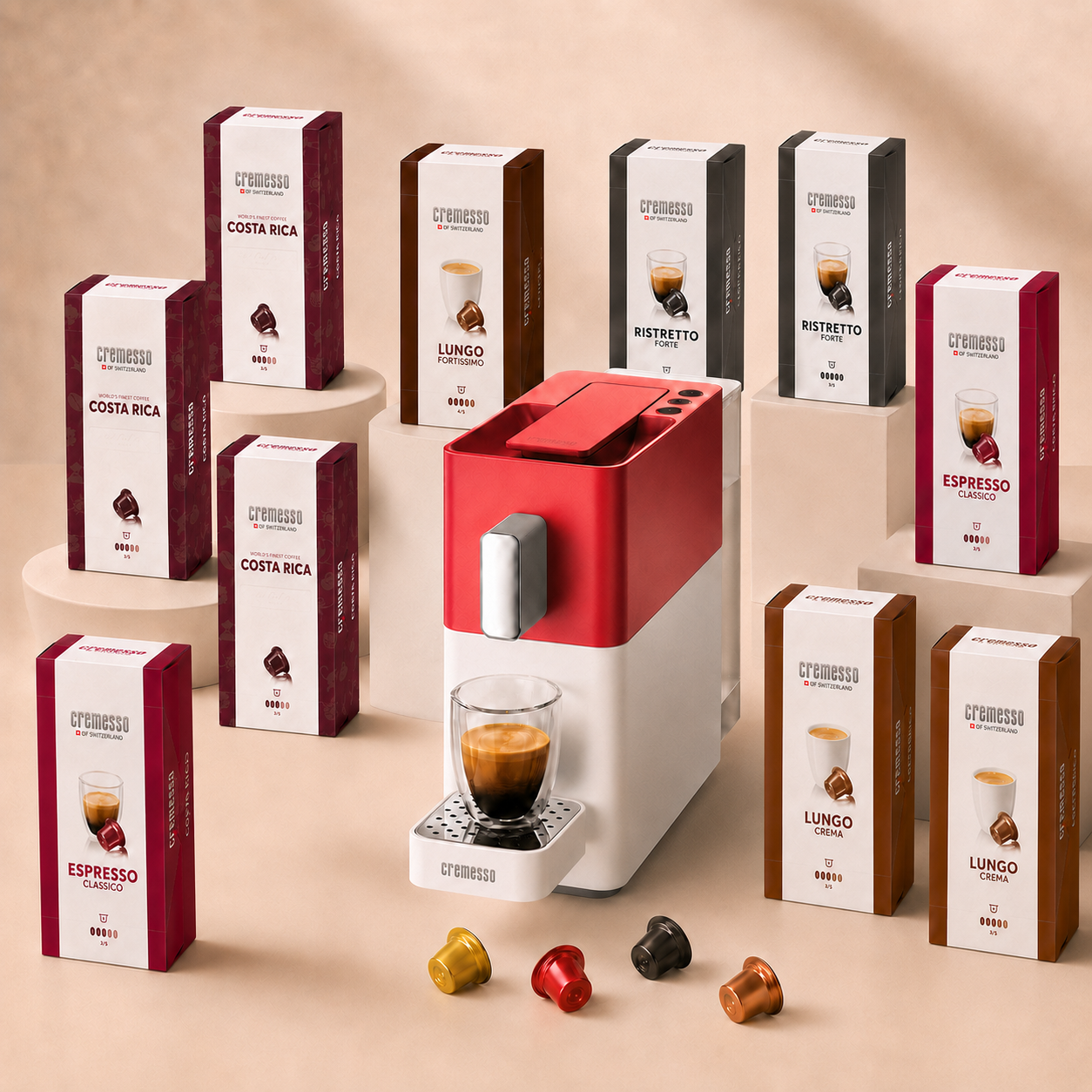 Акционный комплект Cremesso Easy Red с 10 упаковками кофе