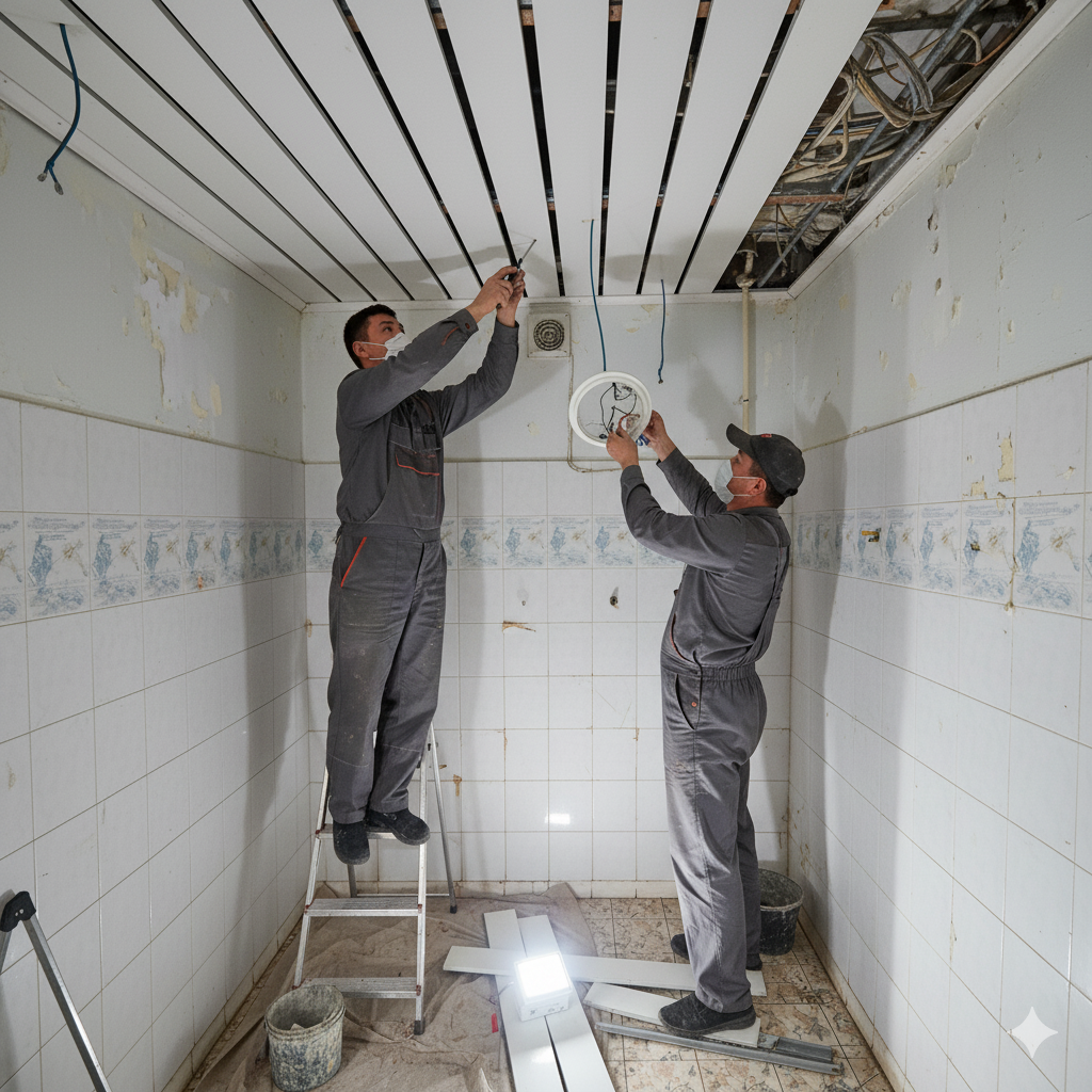 Демонтаж реечного потолка в ванной