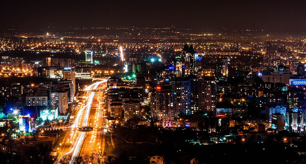 Night city lights in Almaty