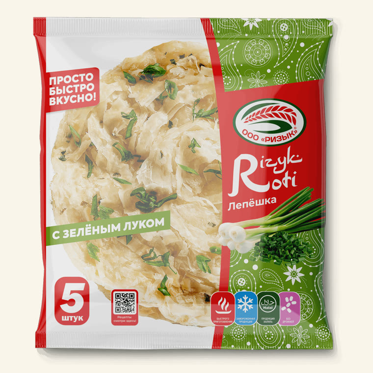 Роти с зелёным луком — упаковка 5 штук, Halal