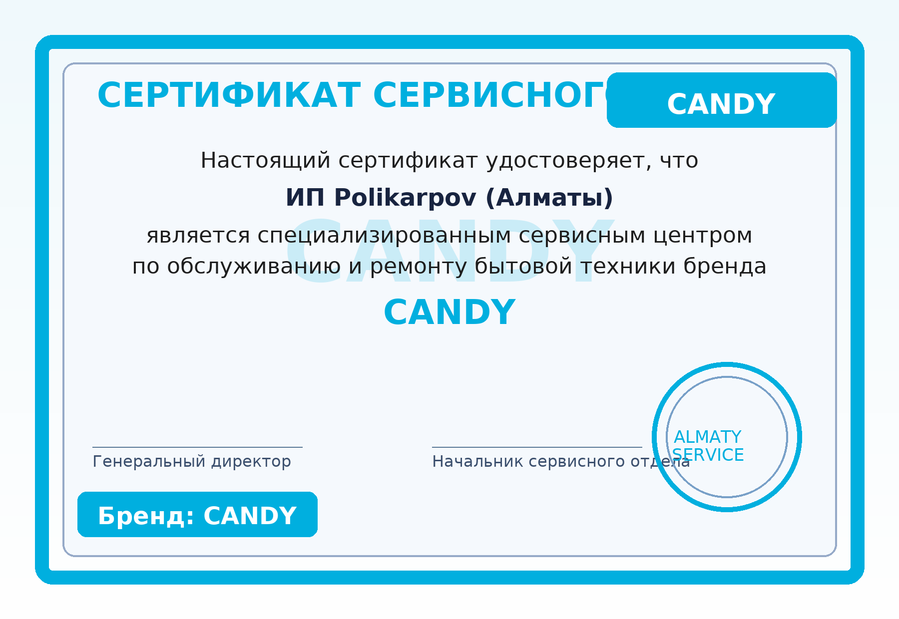 Candy сертификат