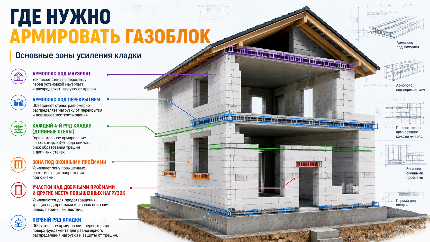 Армирование кладки газоблока