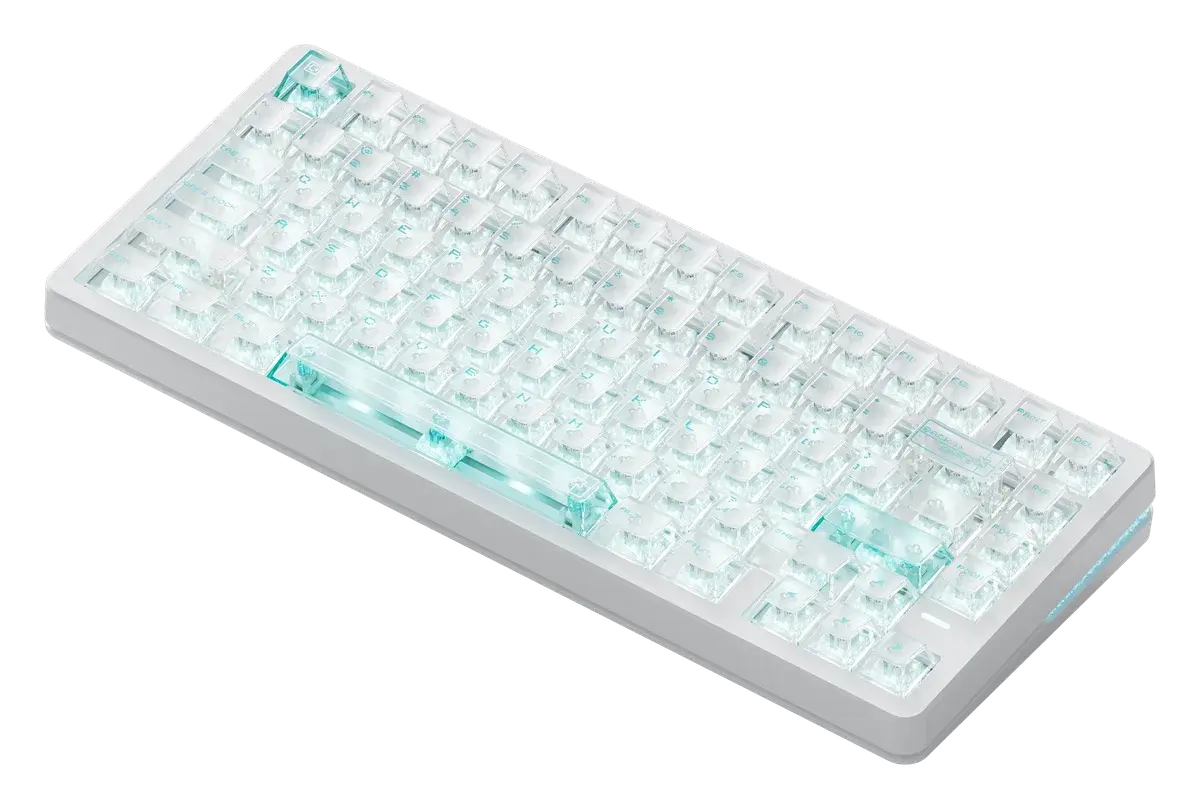 Игровая клавиатура VGN Neon75HE Air, белый прозрачный матовый — вид под углом