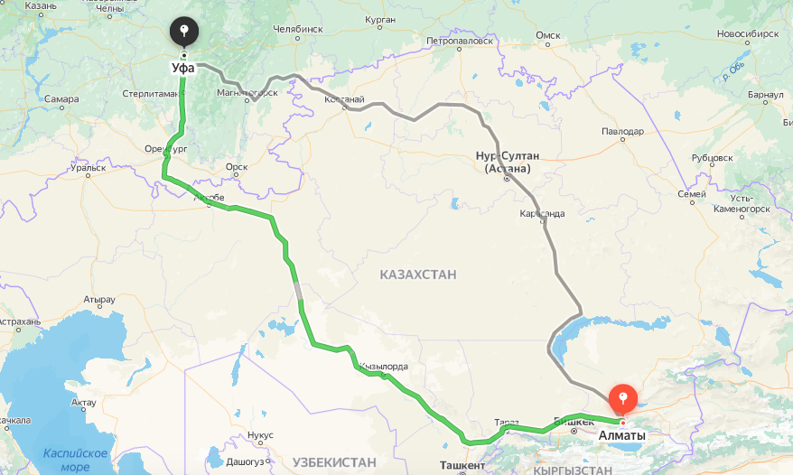 Грузоперевозки из Алматы в Уфу
