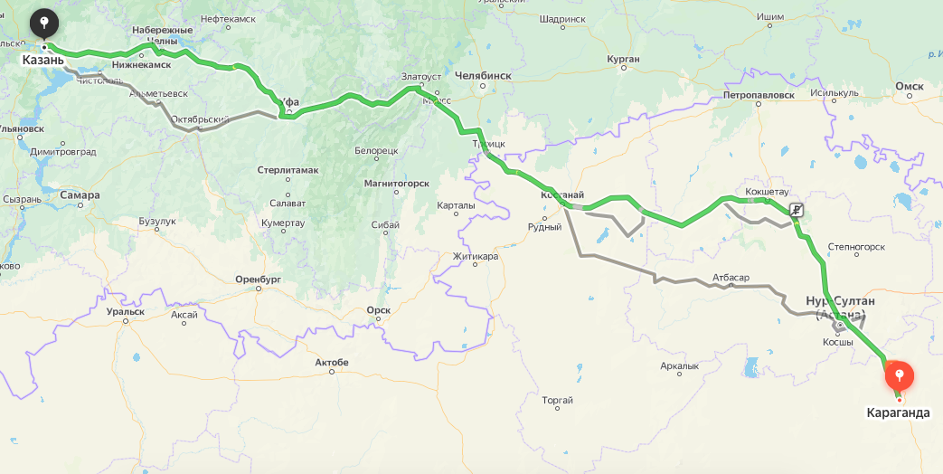 Грузоперевозки из Караганды в Казань