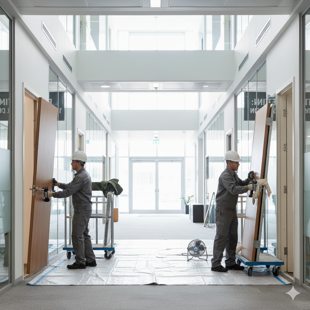 Срочный демонтаж дверей в офисном помещении