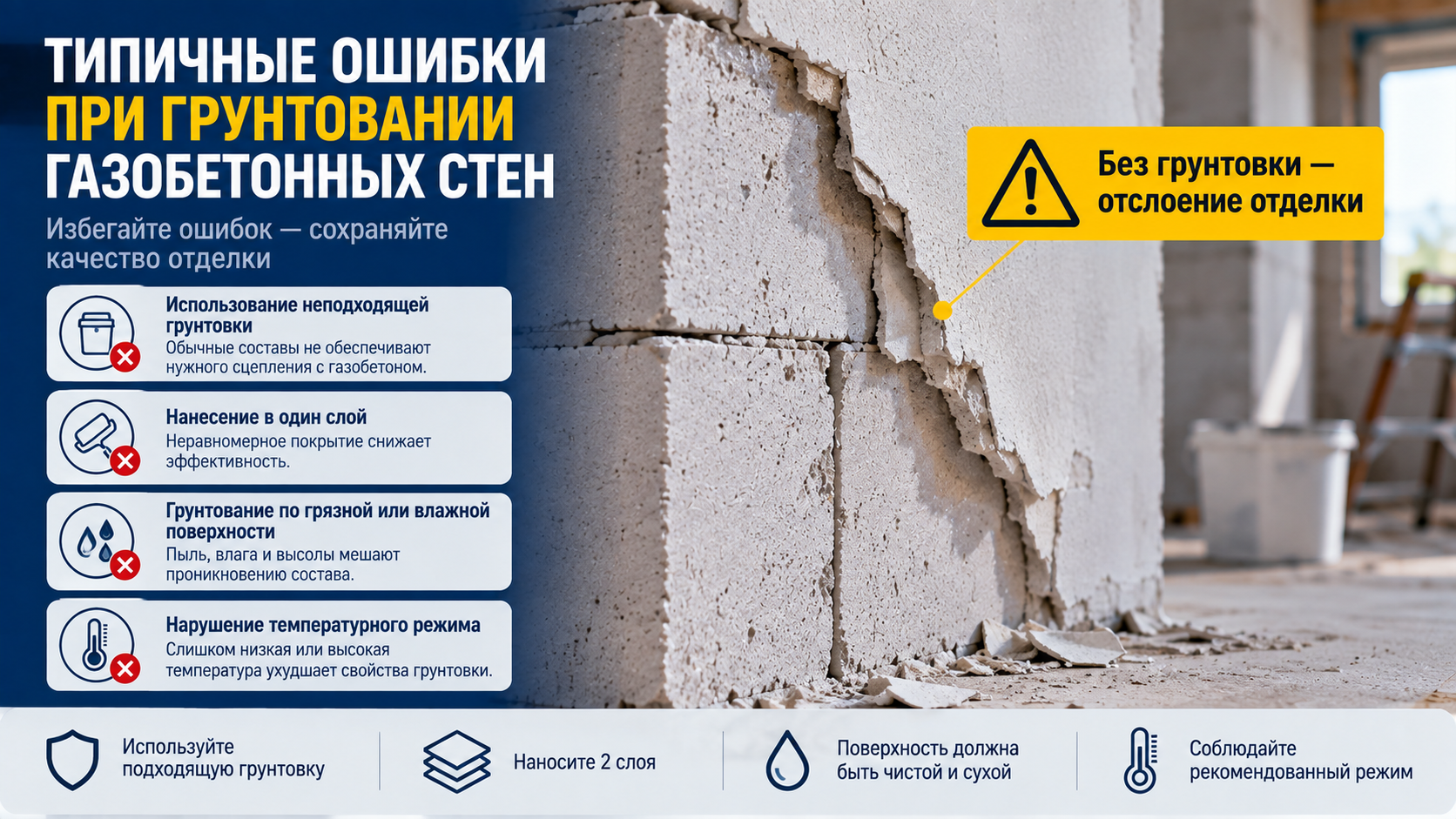 Ошибка при грунтовании газобетона