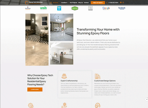 Animated mobile version of the epoxy contractor website