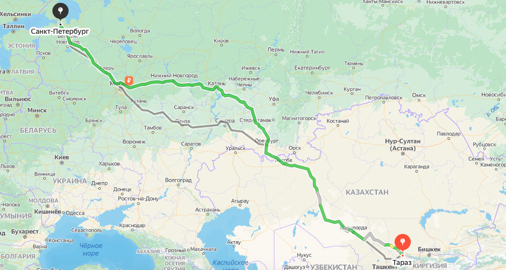 Грузоперевозки из Тараза в Санкт-Петербург