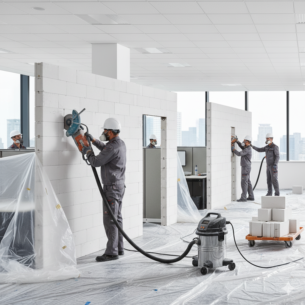 Снос ненесущих стен из газоблока в офисе Алматы