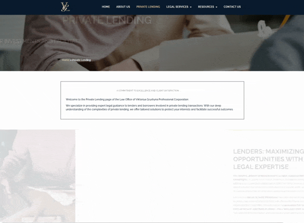 Animated private lending page on Vglaw.ca