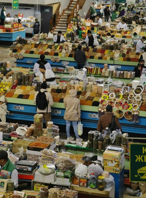 Colourful local products inside Green Bazaar in Almaty