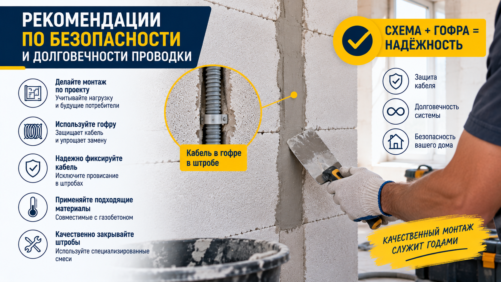 Безопасная проводка в доме из газобетона