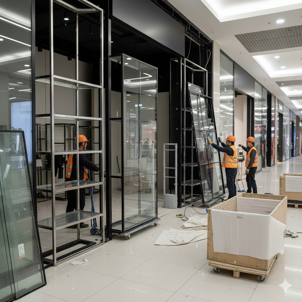 Демонтаж стеклянных витрин и перегородок