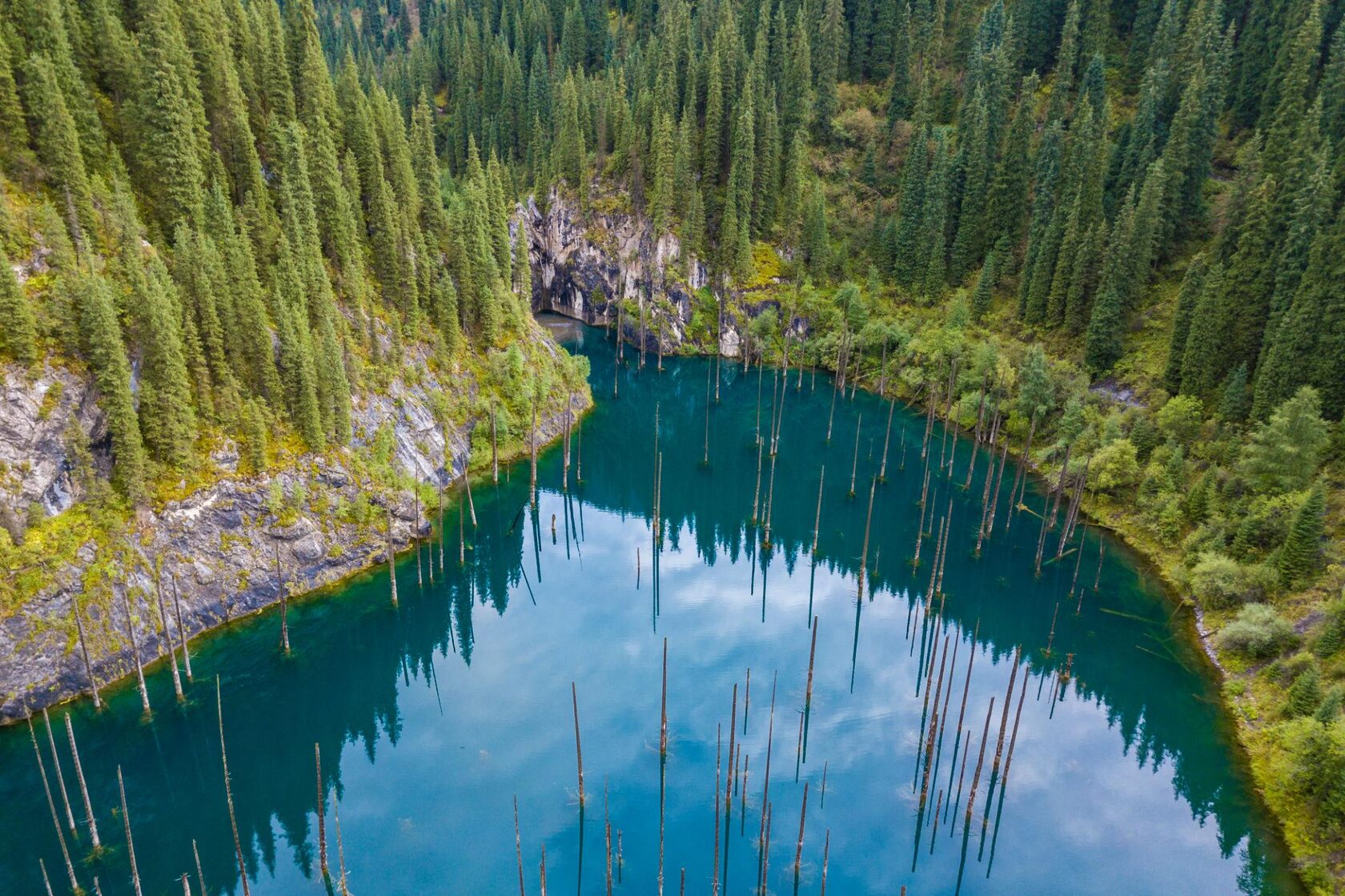 Aerial view of Kaindy Lake